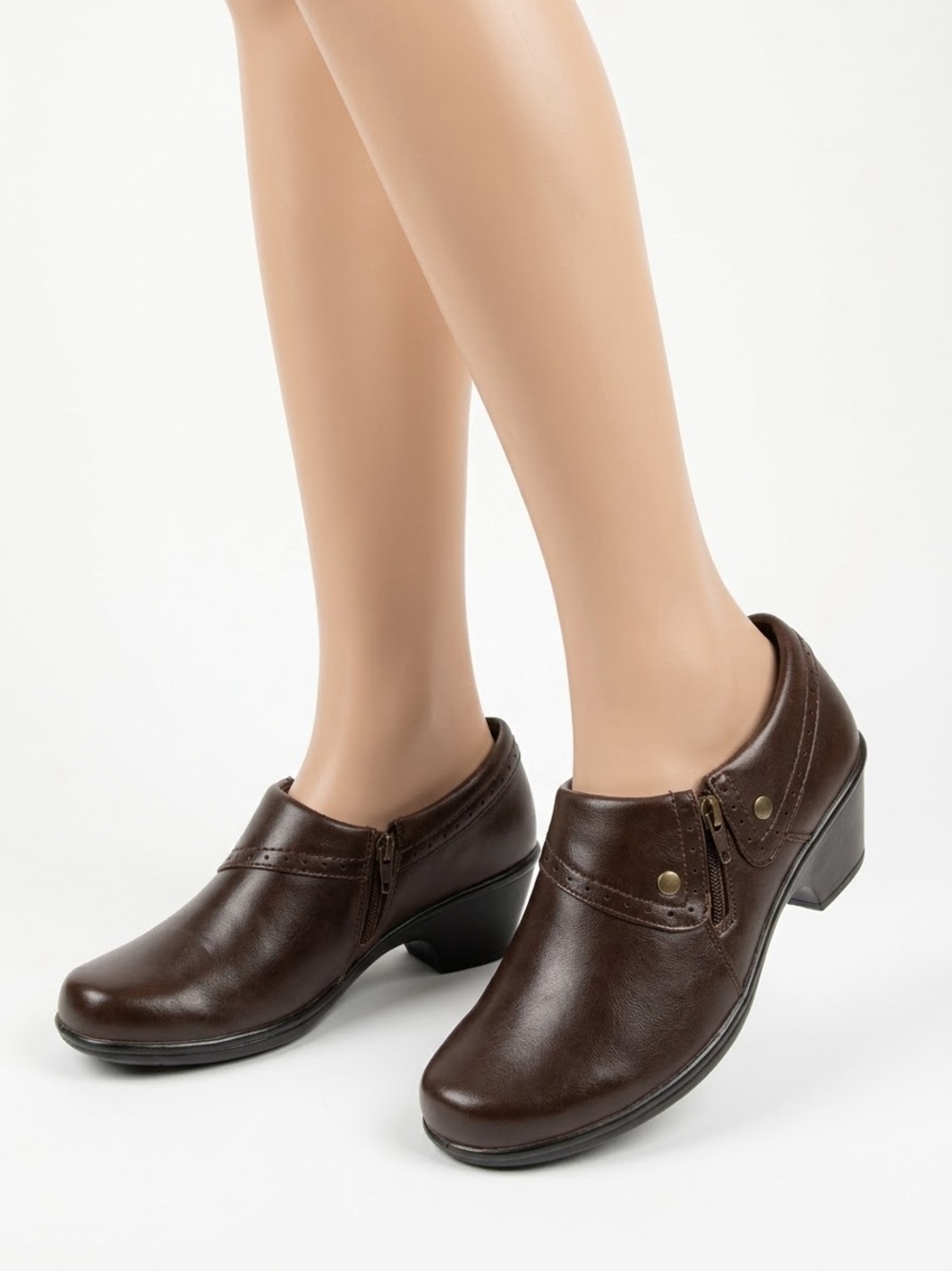 Women's Brown Leather Low Heel Slip-On Shoes